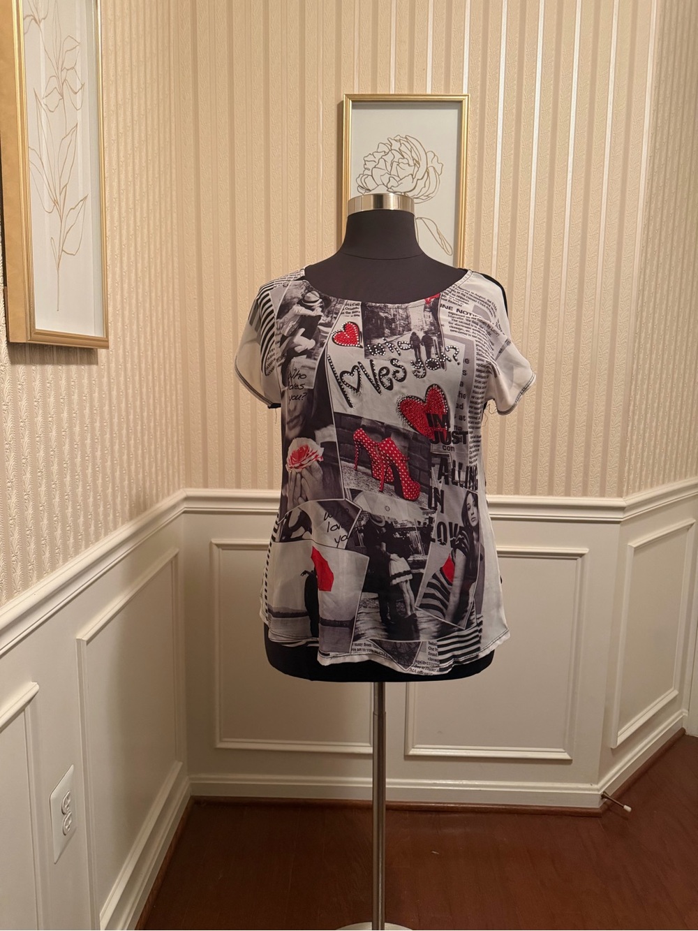 Fashion to Figure Graphic Short Sleeve Top with Rhinestone Accents
